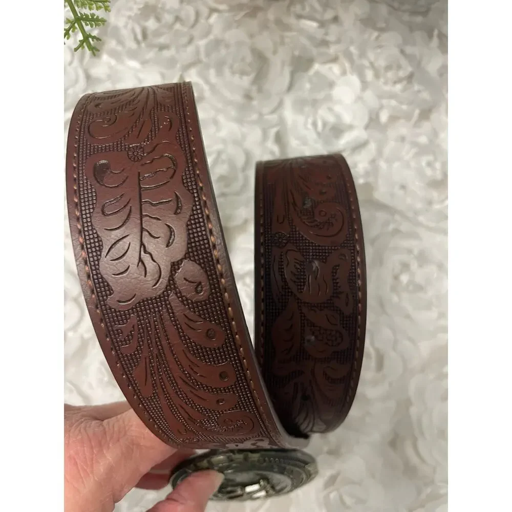 Men's Tooled Leather Belt by BC Belts with 